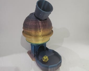 Steampunk Observatory Dice Tower, Metal Gradient Dice Roller, Gold Bronze Blue Silk 3D Printed Tower, TTRPG DND Gaming Decor Gift