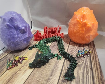 Mystery Egg with Colorful Articulated Dragon Toy & Mini - Handcrafted for Dragon Lovers RPG Players 3D Printed Articulated Crystal Dragon