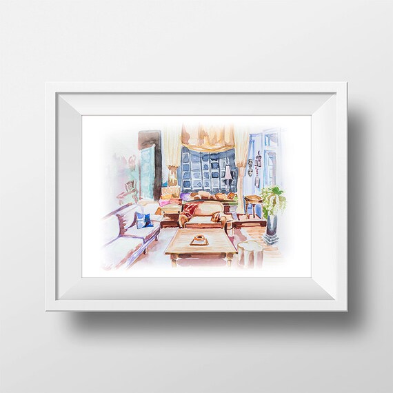 Wall Art Friends Tv Show Monica S Apartment Watercolor Etsy