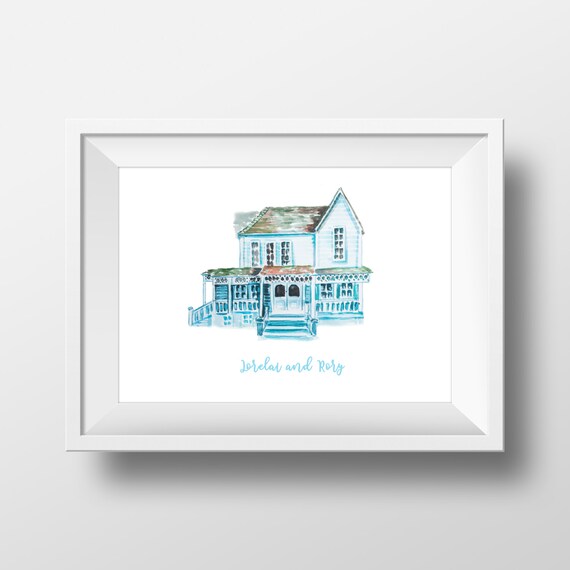 Wand Kunst Aquarell Gilmore Girls Haus Druck Lorelai Und Etsy