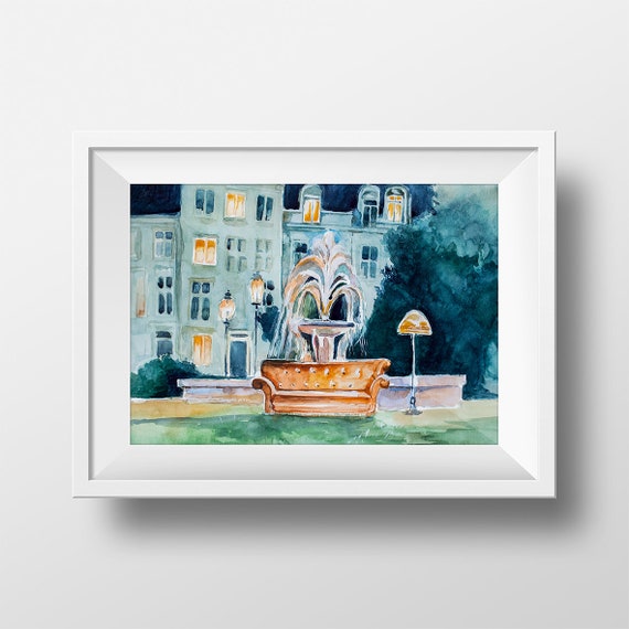 Wall Art Friends Tv Show Fontain Watercolor Print90s Etsy