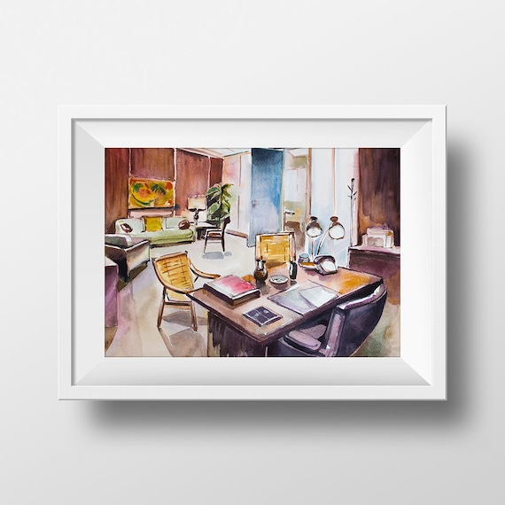 Arte De La Pared Acuarela Don Draper S Office Printmad Etsy