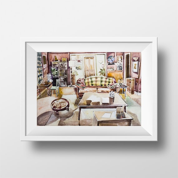 Wall Art Friends Tv Show Ross Apartment Watercolor Print 90s Sitcom Central Perk Monica Chandler Ross Rachel Joey Phoebe Printable Geller
