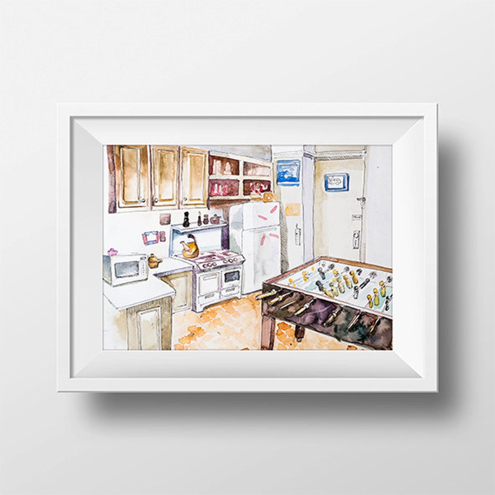 Wall Art Friends TV Show Joey and Chandler Apartment Kitchen Watercolor Pri...