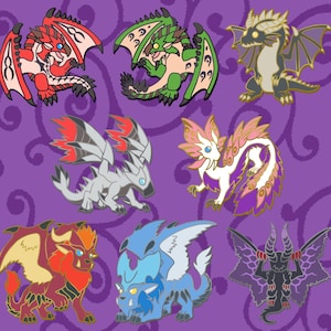 Monster Hunter Pin - Rathalos - Rathian - Gore Magala - Fatalis - Mizutsune - Valstrax - Teostra - Lunastra- Monster Enamel Pins