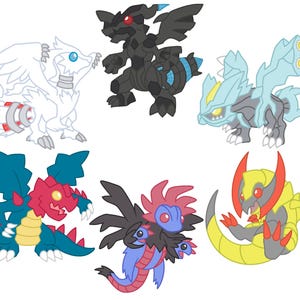 Pokemon Black and White Dragon Stickers - Generation V - Reshiram - Zekrom - Kyurem - Druddigon - Hydreigon - Haxorus - Unova Region - Vinyl All 6 Dragons