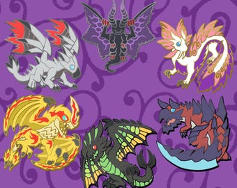 Monster Hunter Generations Pins - 4 Ultimate - Valstrax - Gore Magala - Mizutsune - Seregios - Astalos - Glavenus - Monster Enamel Pins