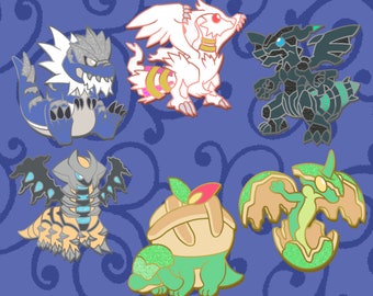 PREORDER Pokemon Glitter Pins - Tyrantrum - Reshiram - Zekrom - Giratina Altered Forme - Appletun - Flapple - Shiny Pokemon- Dragon Type