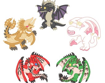 Monster Hunter Stickers - Generation 1 - Rathalos - Rathian - Fatalis - Diablos - Khezu - Weatherproof Vinyl Decal - Monster Hunter Freedom