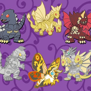 Godzilla Pin - Mothra Pin - King Ghidorah Pin - Mechagodzilla - Mecha Ghidorah - Monster Pin - Dragon Pin - Kaiju Enamel Pin