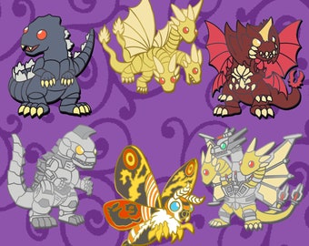 Godzilla Pin - Mothra Pin - King Ghidorah Pin - Mechagodzilla - Mecha Ghidorah - Monster Pin - Dragon Pin - Kaiju Enamel Pin