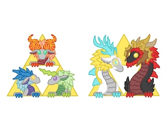 Pegatinas de dragón de la leyenda de Zelda: Dragón de luz, Dragón demonio, Dinraal, Naydra, Farosh, Lágrimas del Reino y Aliento de lo Salvaje.