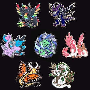 Original Dragon Pins Set 1 - Rainbow - Heart - Galaxy - Snapdragon - Sakura - Nature - Butterfly - Dragon Enamel Pin - Cute Dwagon Designs