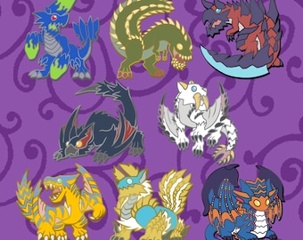 Monster Hunter World Iceborne Pins - Brachydios - Deviljho - Glavenus - Nargacuga - Barioth - Tigrex - Zinogre - Namielle - Enamel Pins