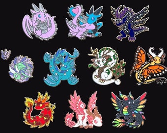 Original Dragon Pins - Rainbow - Heart - Galaxy - Sea - Flame - Snapdragon - Sakura - Nature - Butterfly - Dragon Enamel Pin