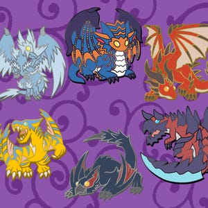 Monster Hunter World Iceborne Pins - Velkhana - Namielle - Safi&#39;jiiva - Tigrex - Nargacuga - Glavenus - Enamel Pins