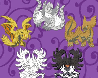 Monster Hunter Wilds Pins - Arkveld - Rey Dau - Jin Dahaad - Zoh Shia - White Wraith - Flying Wyvern - Monster Hunter Sixth Generation