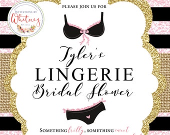 Pink Black and Burlap Lingerie Bridal Shower Invitation Bachelorette Party Wedding Shower Digital Printable Design