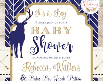 Deer Baby Shower Invitation with Rustic Wood Background and Arrows Digital Printable Design