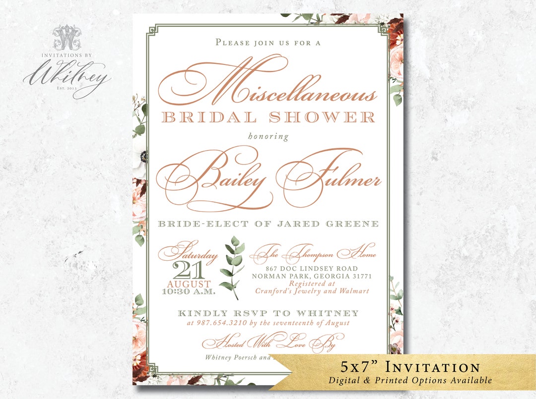 Miscellaneous Bridal Shower Invitation Misc. Shower Etsy