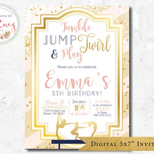 Gymnastics Birthday Party Invitation, Tumbling Birthday Party Invitation, Gymnast Birthday Invitation, Gymnastics Party, Tumbling Gym Party