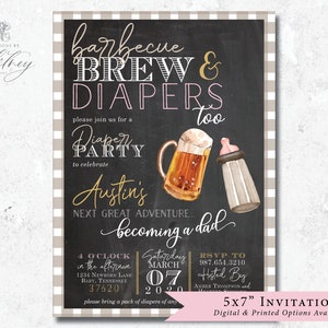 Diaper Shower Invitation, Beer and Diaper Invitation, Baby and Beers Invitation, BBQ Brew & Diapers Invitation, Baby is Brewing Invitation