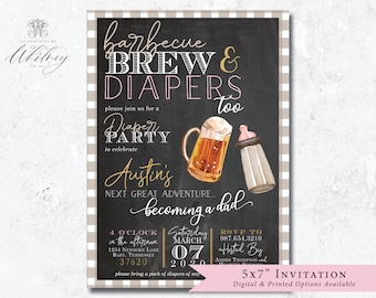 Diaper Shower Invitation, Beer and Diaper Invitation, Baby and Beers Invitation, BBQ Brew & Diapers Invitation, Baby is Brewing Invitation