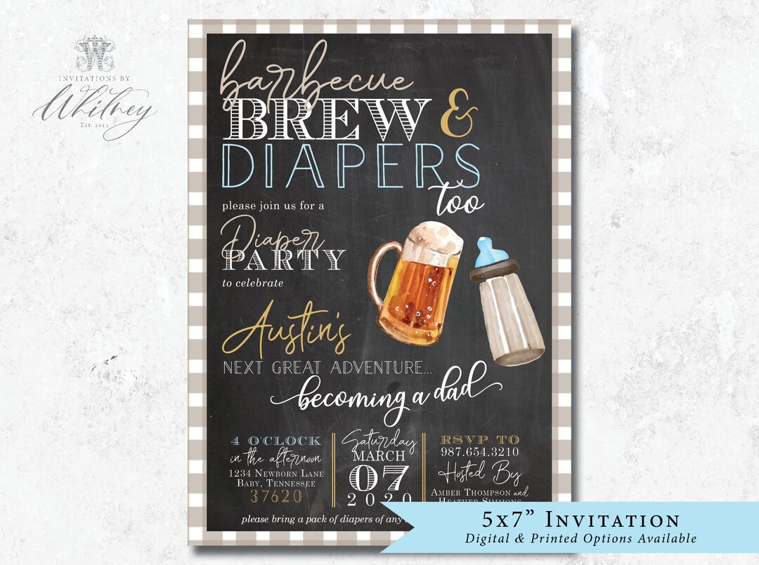 Diaper Shower Invitation, Beer and Diaper Invitation, Baby and Beers