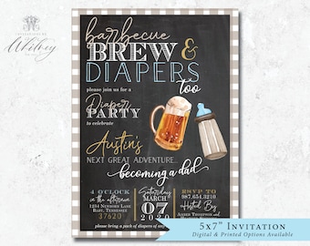 Diaper Shower Invitation, Beer and Diaper Invitation, Baby and Beers Invitation, BBQ Brew & Diapers Invitation, Baby is Brewing Invitation