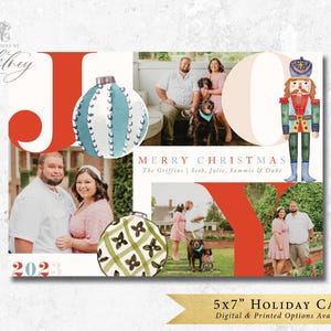 Design de cartão de Natal Joy, cartão quebra-nozes Joy, cartão de feliz Natal, cartão de férias Joy, cartão de Natal da família Joy, cartão de felicitações de férias Joy