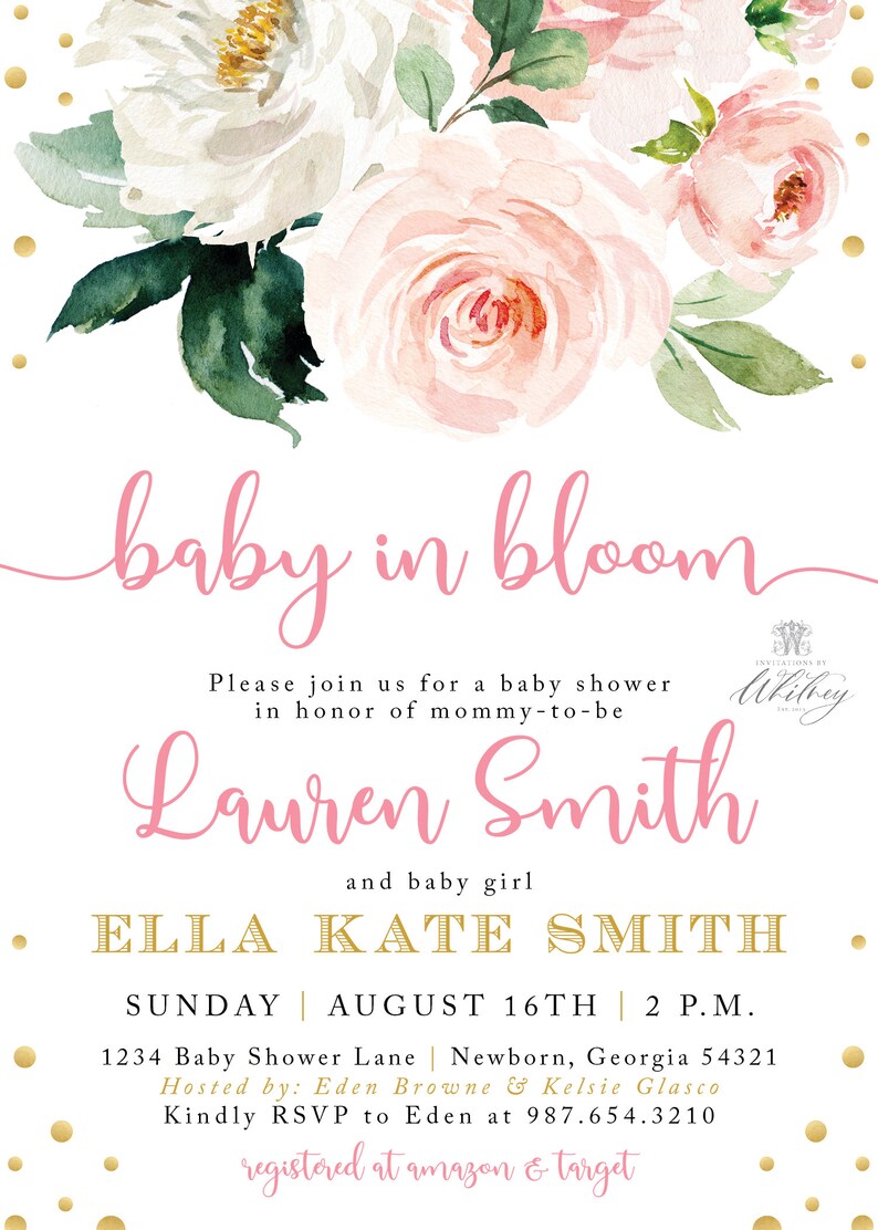 Baby in Bloom Shower Invitation Floral Pink Baby Shower Etsy