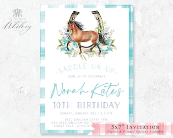 Horse Birthday Invitation, Blue Horse Birthday Invitation, Horseshoe Birthday Invitation, Girl Horse Birthday Invitation, Horse Invitation