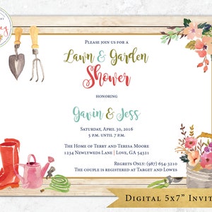 Lawn and Garden Shower Invitation, Lawn and Garden Invitation, Couples Wedding Shower Invitation, Garden Shower Invitation, Wedding Shower