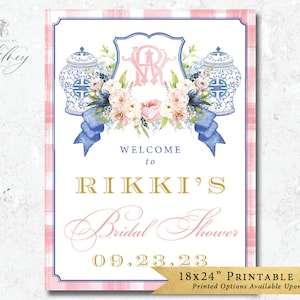 Chinoiserie Bridal Shower Welcome Sign, Chinoiserie Baby Shower Welcome Sign, Grandmillennial Wedding Shower, 18x24 Welcome Sign, Ginger Jar