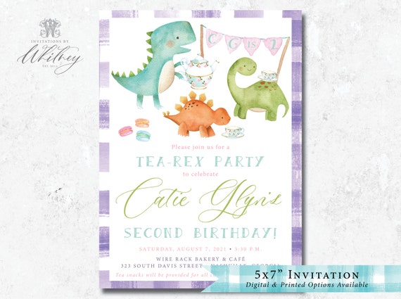Dinosaur Tea Party Invitation, Dino Tea Party Invitation, Watercolor Dinosaur Tea Party Invitation, Watercolor Dinosaur Party Invitation