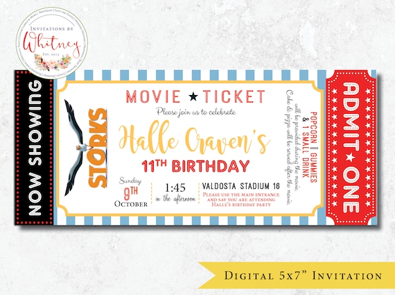 movie ticket invitation movie ticket birthday invitation etsy