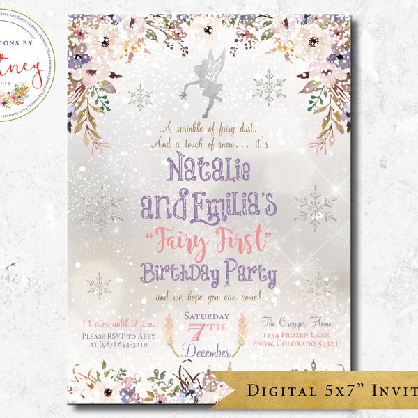 Winter Fairy First Birthday Invitation, Fairy Birthday Invitation, Fairy Garden Invitation, Winter Fairy Invitation, Fairy Ice Party