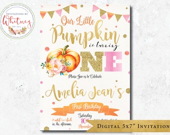 Our Little Pumpkin Invitation, Girl Pumpkin Birthday Invitation, First Birthday Invitation, Pumpkin First Birthday Invitation, Pumpkin Party