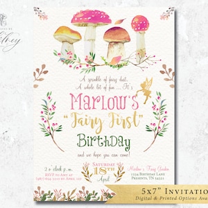 Fairy Garden Invitation, Fairy First Birthday, Woodland Fairy Invitation, Mushroom Garden Invitation, Fairy Invitation, Fairy First Party