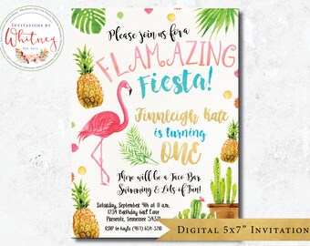 Flamingo Birthday Invitation, Pineapple Birthday Invitation, Fiesta First Birthday Invitation, Flamazing Fiesta Birthday Invitation, Taco