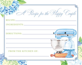 Hydrangea Recipe Card, Recipe Card Design, Stock the Kitchen Shower Recipe Card, Wedding Shower Recipe Card, Bridal Shower Recipe Card