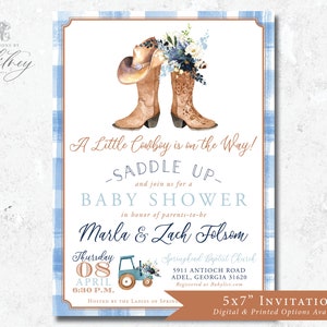 Cowboy Baby Shower Invitation, Saddle Up Baby Shower Invitation, A Little Cowboy Baby Shower, Baby Boy Shower Invitation, Baby Blue Gingham