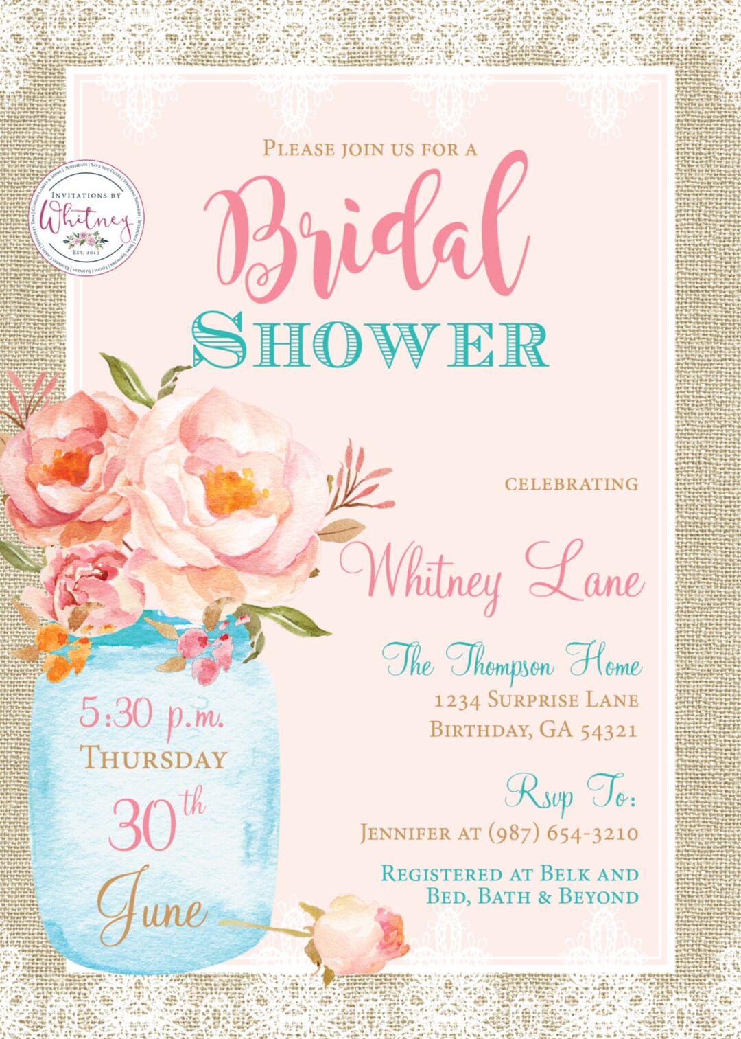 Bridal Shower Digital Printable Invitation Design - Etsy