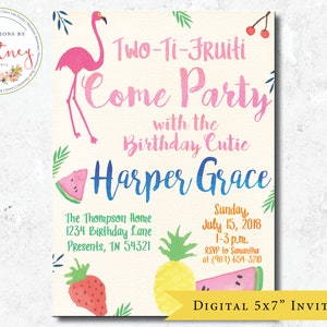 Two-Ti-Fruiti Birthday Invitation, Fruit Birthday Invitation, Two-Tti-Frutti Birthday Invitation, Tutti Frutti Birthday Invitation