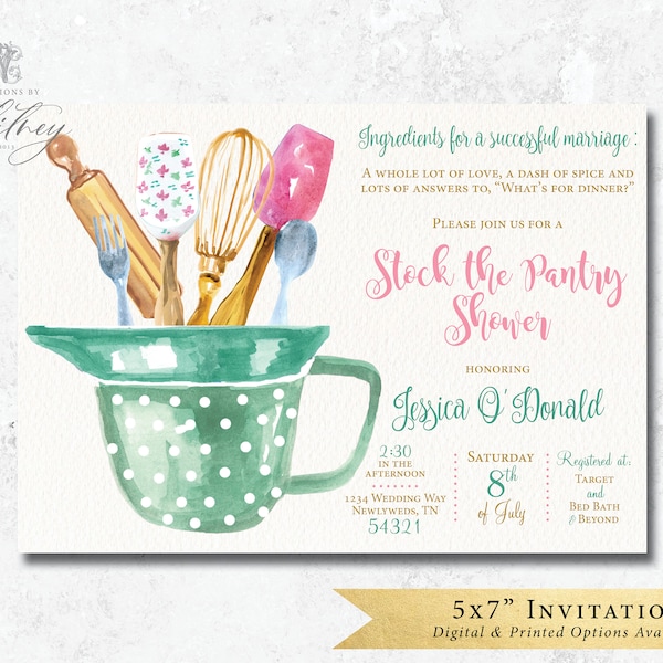 Stock the Pantry Shower Invitation, Stock the Kitchen Invitation, Kitchen Shower Invitation, Couple's Wedding Shower Invitation, Recipe Card