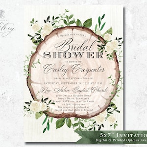 Greenery Bridal Shower Invitation, Wood Slice Bridal Shower Invitation, Eucalyptus Invitation, Wedding Shower Invitation, Bridal Shower