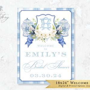 Chinoiserie Bridal Shower Welcome Sign, Grandmillennial Welcome Sign, Grandmillennial Wedding Shower Welcome Sign, 18x24 Sign, Ginger Jars