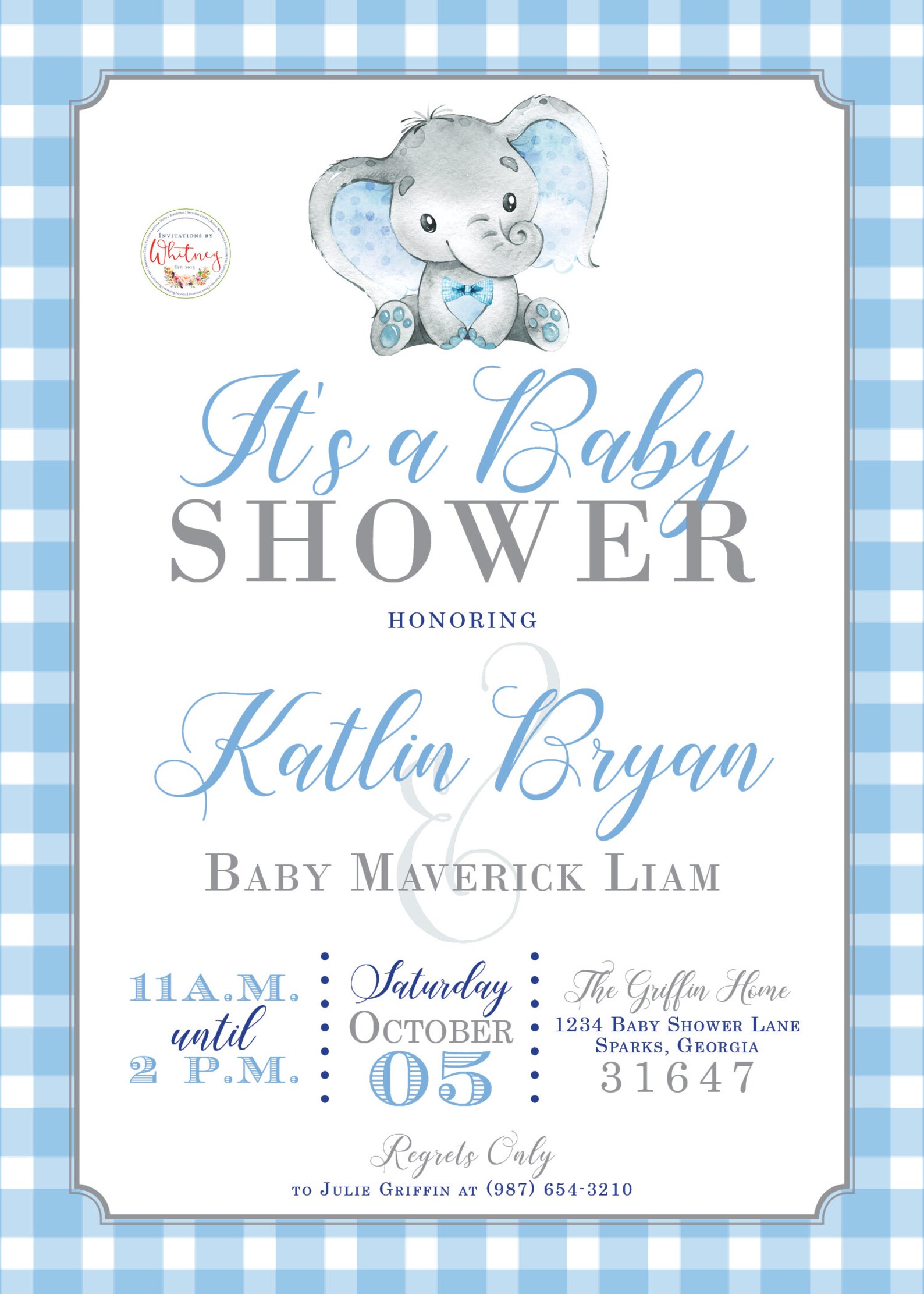 Elephant Baby Shower Invitation Baby Boy Elephant Shower Etsy