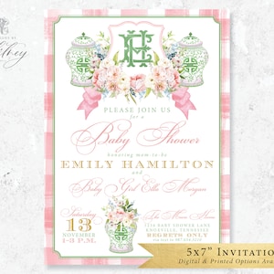 Chinoiserie Baby Shower Invitation, Chinoiserie-Inspired Invitation, Chinoiserie Invitation, Ginger Jar Baby Shower Invite, Grandmillennial