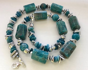 Apatite and Hematite Statement Gemstone Necklace